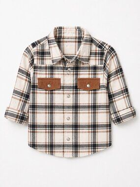 NWT OshKosh B’gosh Toddler Boy Plaid Button Down Shirt Size 2T Brown Neutral